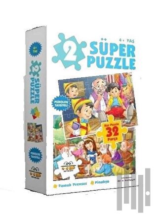 2 Süper Puzzle Pamuk Prenses-Pinokyo 32 Parça | Kitap Ambarı