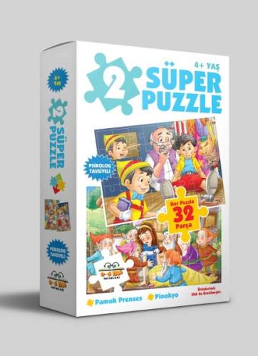 2 Süper Puzzle Pamuk Prenses-Pinokyo 32 Parça | Kitap Ambarı