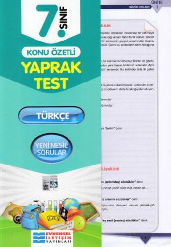 7. Sınıf Türkçe Konu Özetli Yaprak Test | Kitap Ambarı