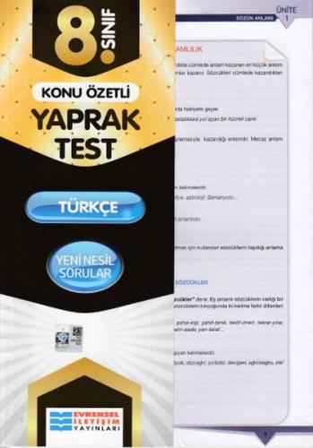 Evrensel 8. Sınıf Türkçe Konu Özetli Yaprak Test (Yeni) | Kitap Ambarı