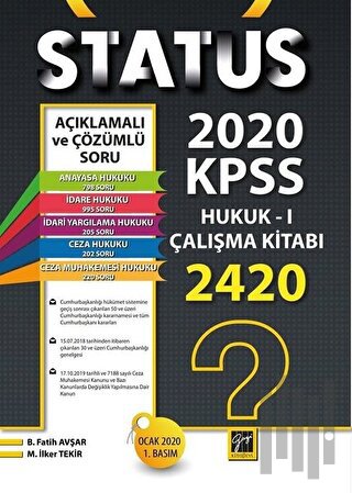 Status 2020 Kpss Hukuk - 1 Çalışma Kitabı | Kitap Ambarı